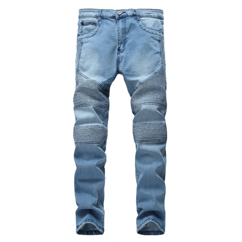 Compra BIKER JEANS Hombre Pantalones Vaqueros Locomotora Slim Fit  Pantalones Azul Claro TALLA: 28 42 Barato | Entrega Rápida Y Calidad |  Es.Dhgate