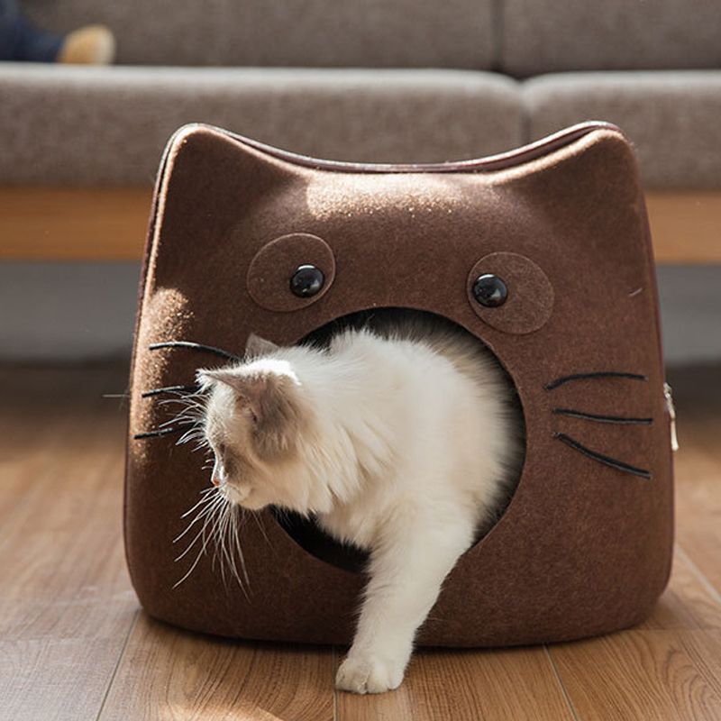 2019 Cat Sleeping Bag Cute Cartoon Cat Shape Pet House Felt Cloth Four Seasons Removable Zipper