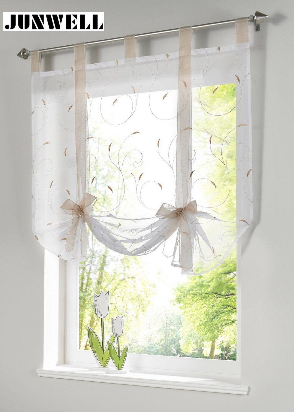 2019 Roman Shade European Embroidery Style Tie Up Window Curtain
