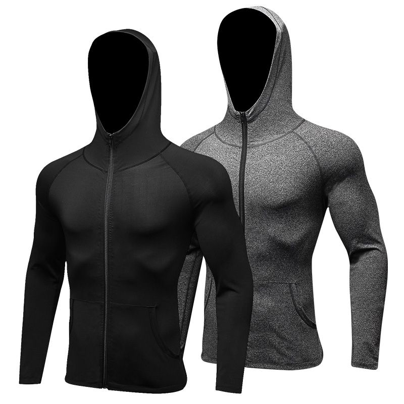 Men Long Sleeve Sport Shirt Men Hat+Zipper Women'S Running T Shirts Gym ...