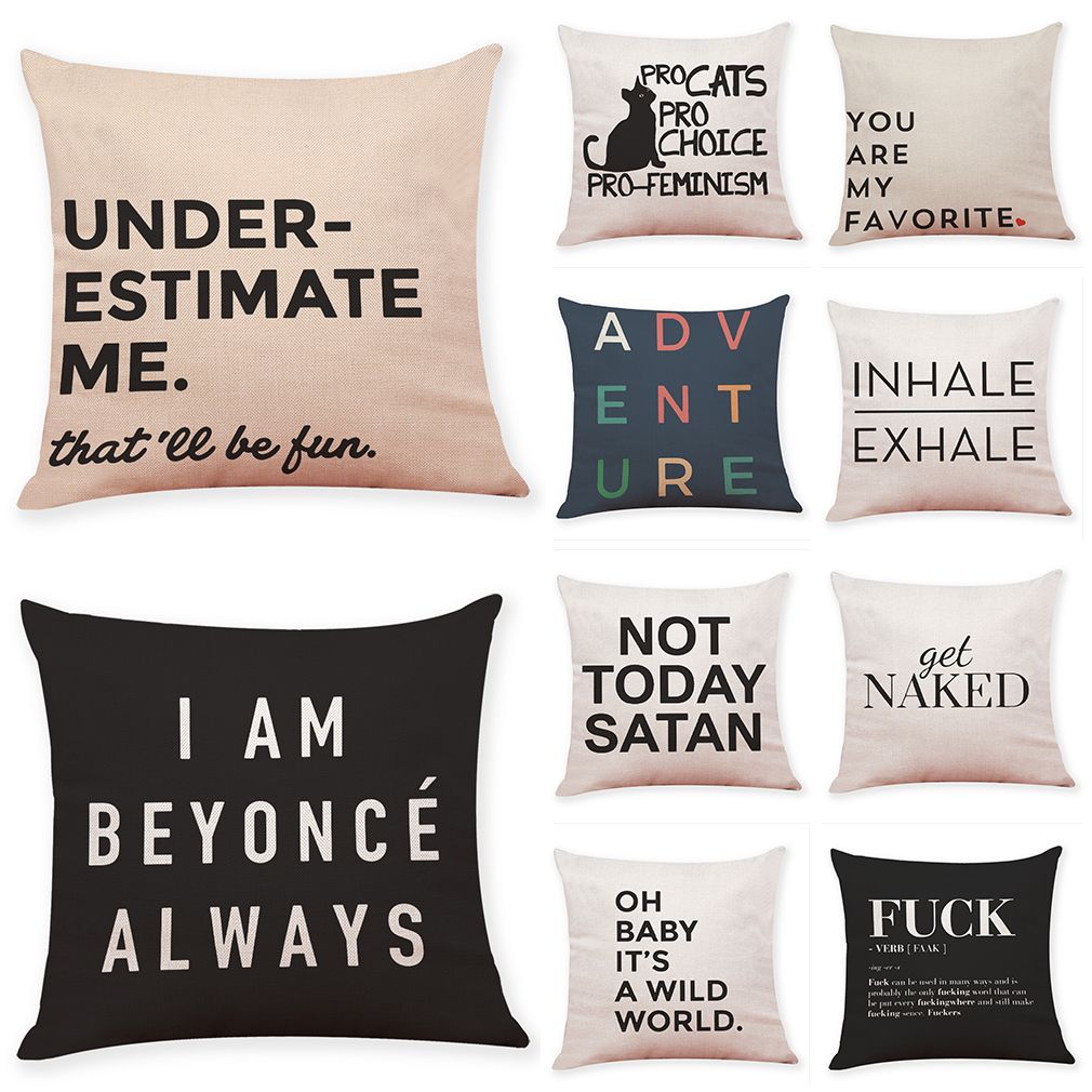 Quotes & Sayings Linen Cushion Covers Home fice Sofa Square Pillow Case Decorative Pillow Covers Without Insert18 18inch Patio Cushion Replacement Patio