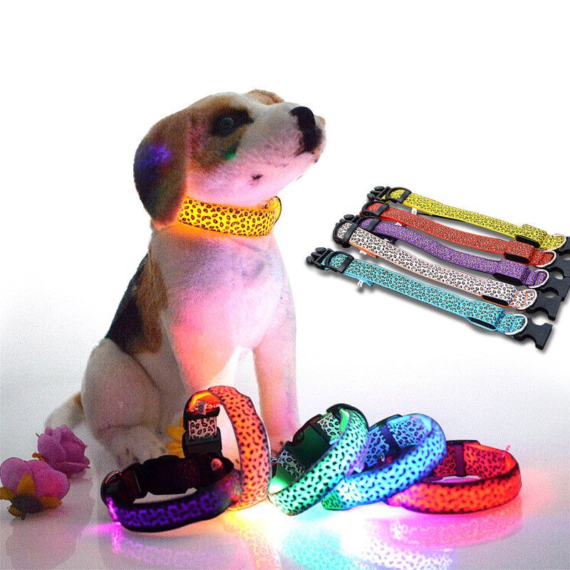 Led Dog Collars Réglable Leopard Design Pet Laisses Nylon Night Light Collier Pour Chien Chat Sécurité Formation Collier
