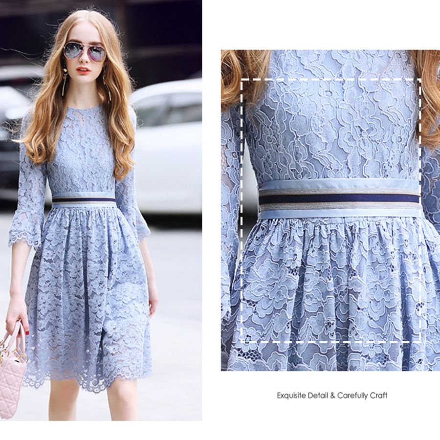 Abiti Da Sera Stile Romantico E Grazioso Vita A Strisce Abiti Scollo Tondo  Maniche A Tromba Street Style Abiti In Pizzo Stile Europeo Da 61,03 € |  DHgate Italy