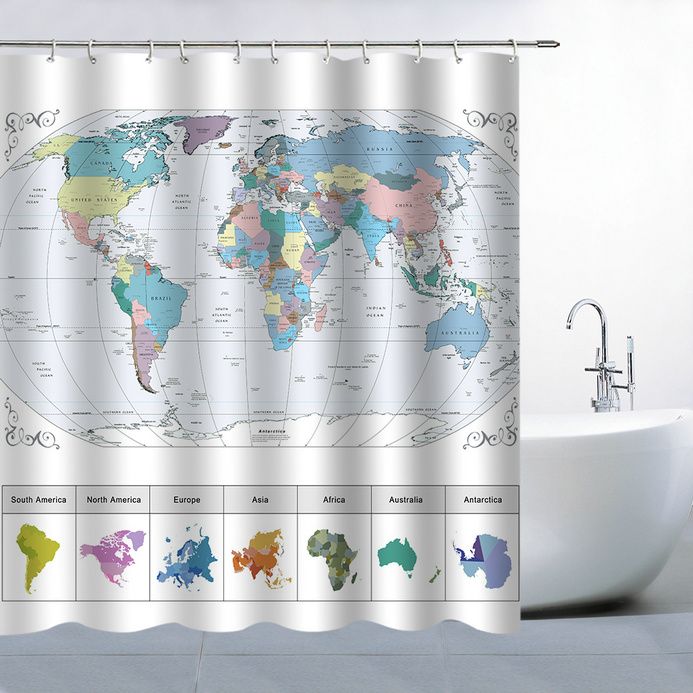 World Map Continental Plate Shower Curtain 69 X 70 Inch Polyester