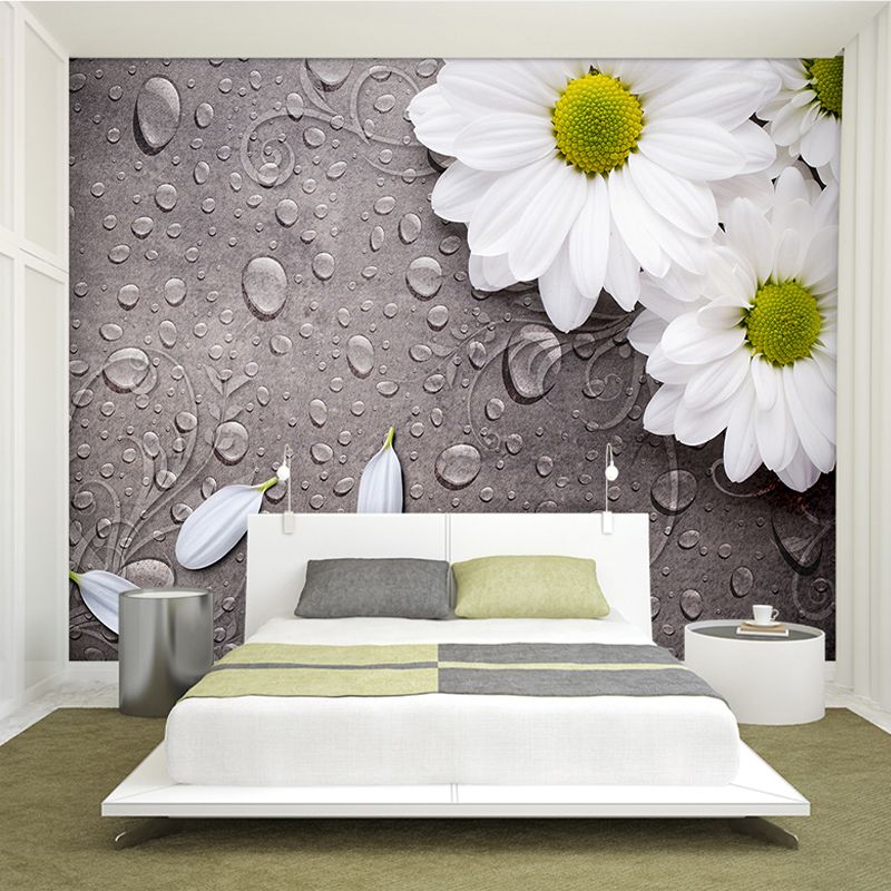 Papel tapiz de foto 3D personalizado Dormitorio para paredes Gotas de agua blanca Fondo de flores Murales de pared decorativos Papel tapiz Sala de estar