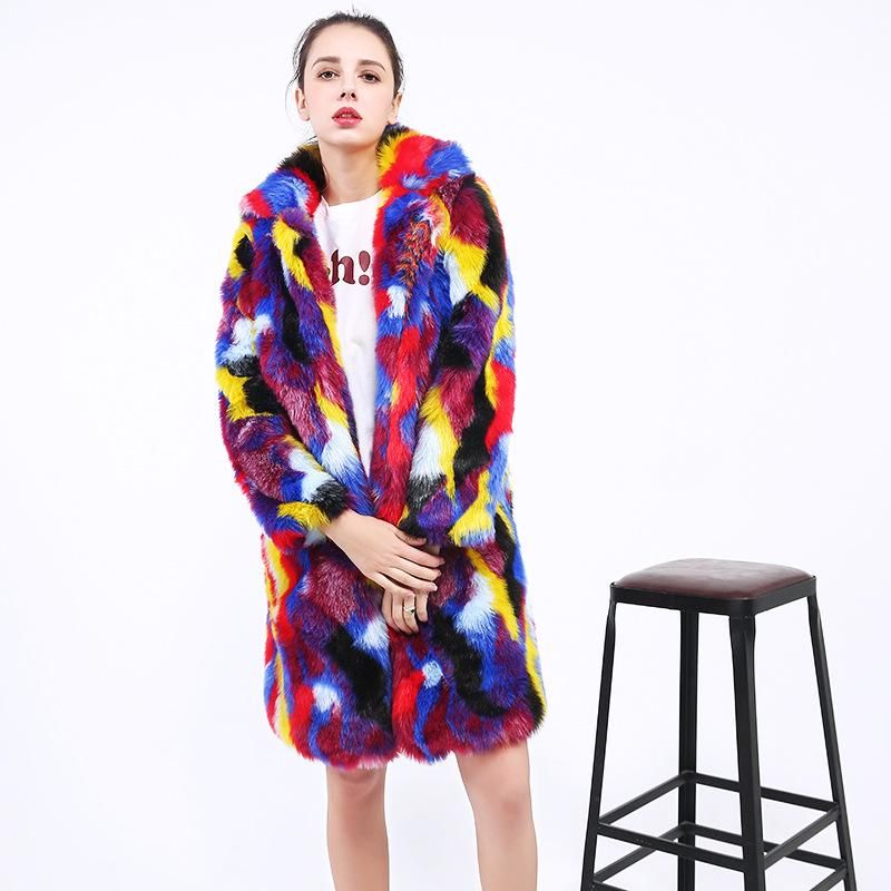 Acheter Furs Col Manteau Fourrure Fausse Longue Colorés En Femmes HHgFwrqP