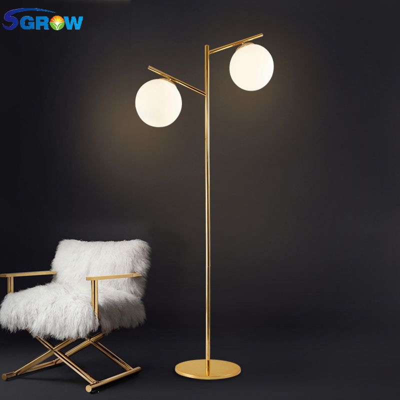 Sgrow Two Glass Floor Lamp With E27 Bulb Indoor Lighting Twig Branch Standing Lamps For Bedroom Gold Metal Led Lights
