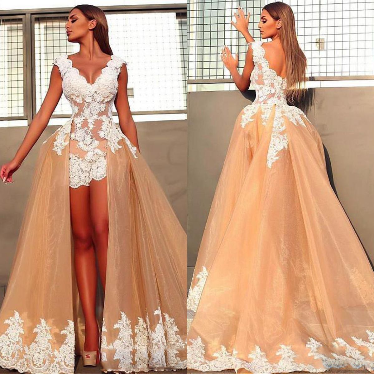 Sheath Gold Wedding Dress