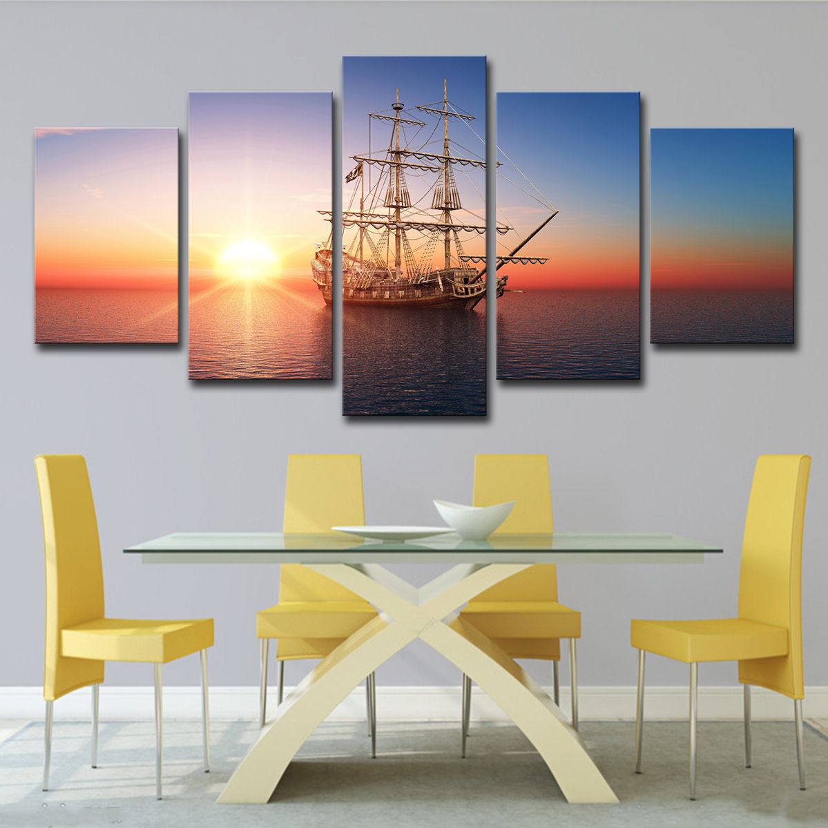 5 Panel Sunset Sea Travel Sailing Vessel Seascape Home Wall Decor Canvas Picture Art Hd Print Painting On For Living Room