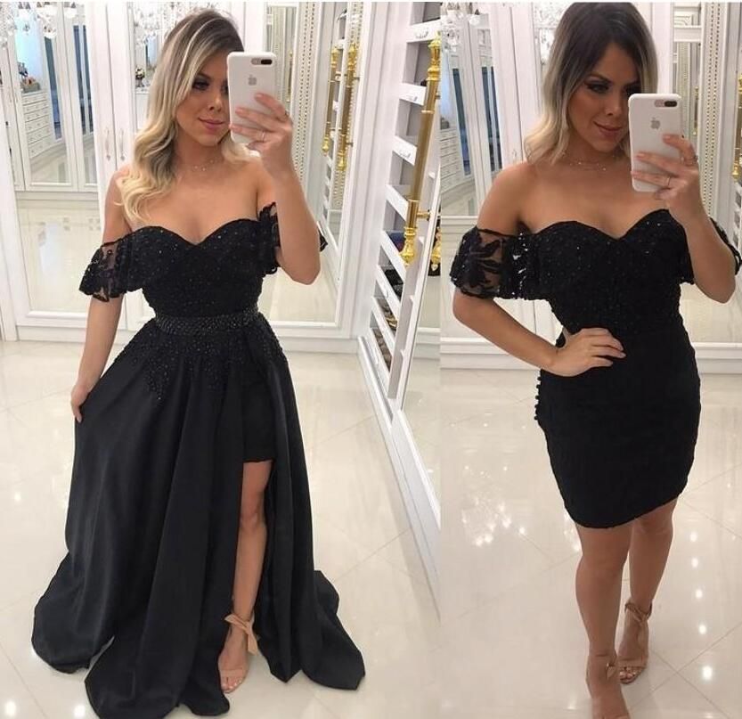 Compra 2018 Vestidos De Noche Con Encanto Negro Shealth Wear 2018 Formal  Prom Vestidos De Fiesta Con Tren Desmontable Vestidos De Fiesta Barato |  Entrega Rápida Y Calidad | Es.Dhgate