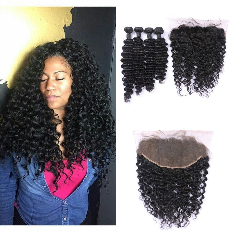 Human Hair Weave Bundles With Frontal Lace Closure 13 6inch Virgin