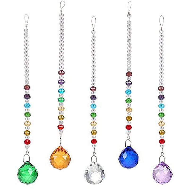 5PCS Pink Crystal Glass Ball Pendants Chandelier Prisms Parts Beads,1.2 Inch