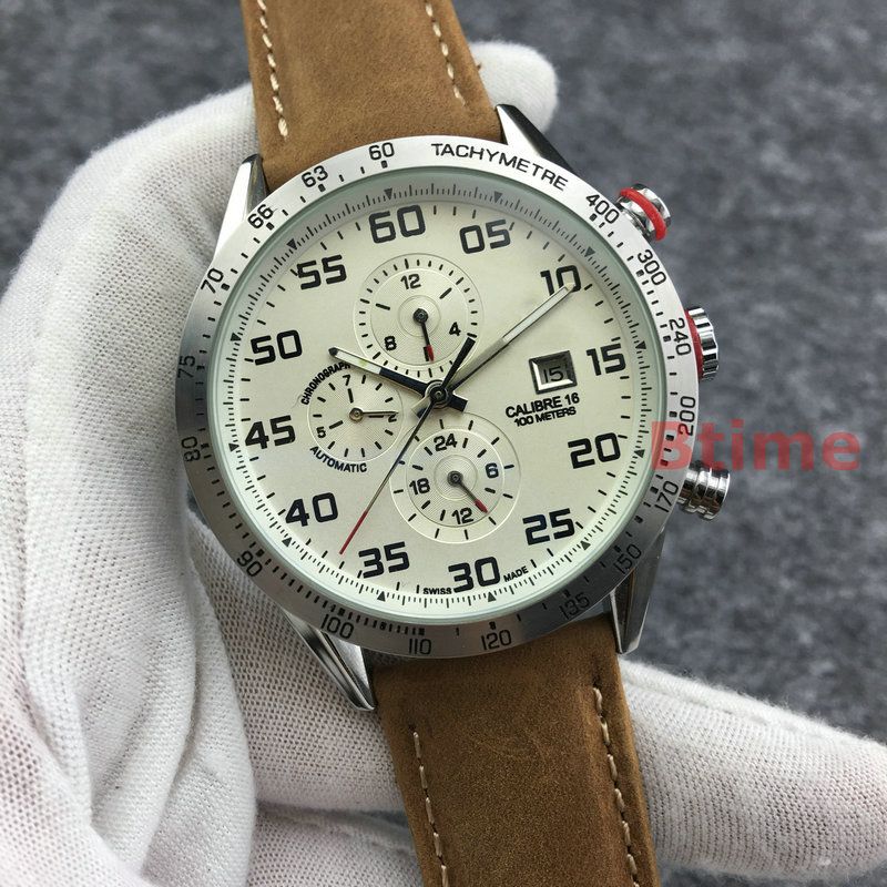 2018 Top Brown Leather Mens Watch Stainless Steel Mechanical Automatic