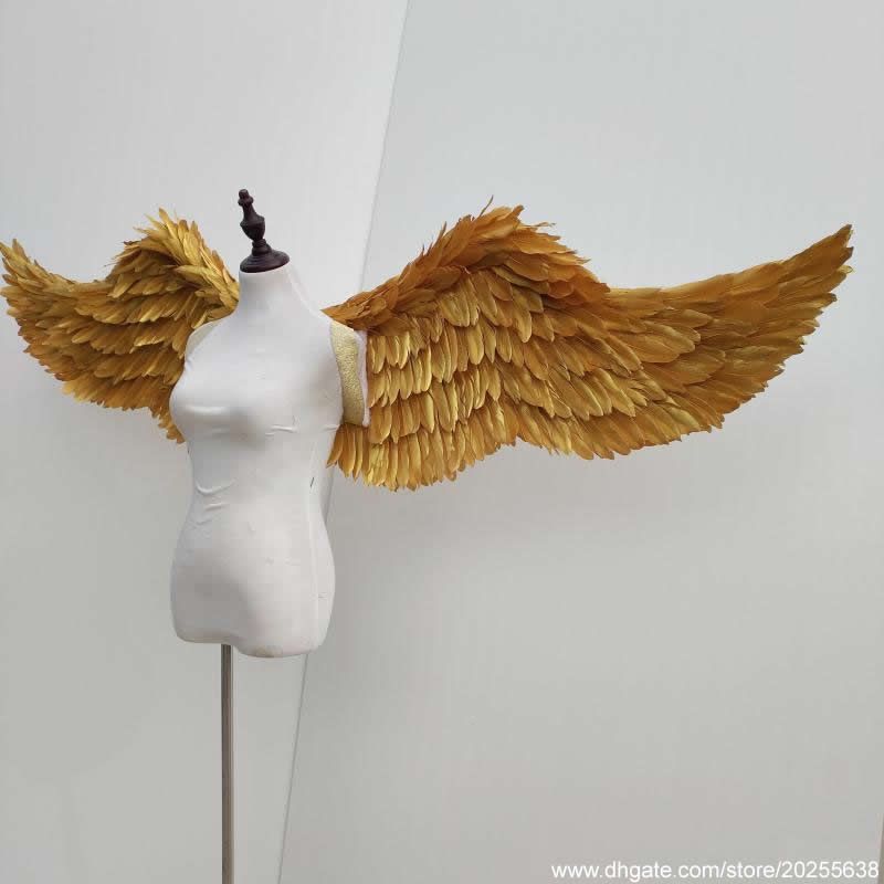High Quality Natural Feather Gold Angel Wings 180cm Beautiful Silver Fairy Wings For Dance ...