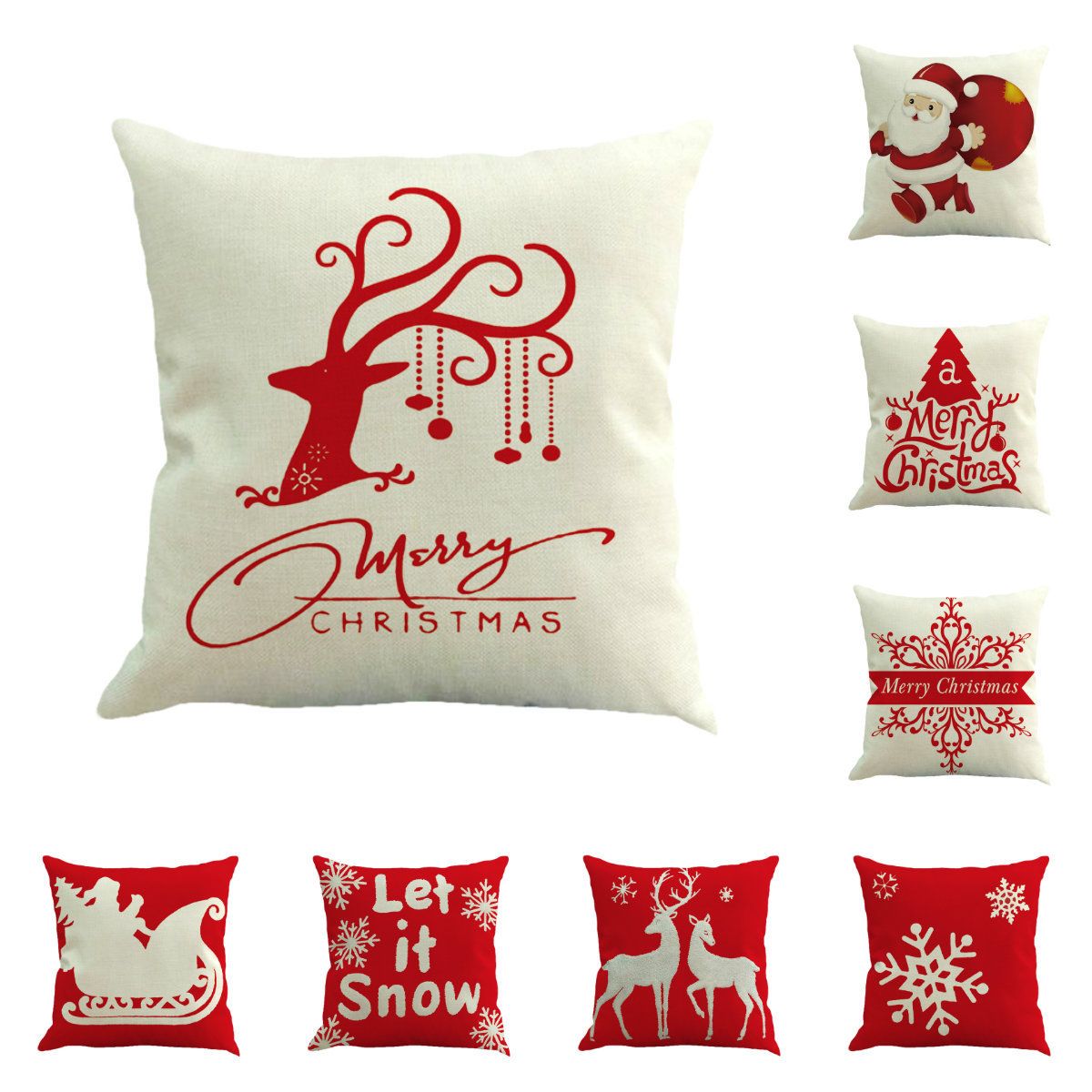 Merry Christmas Pillows Case Flax Pillow Cover Reindeer Elk Throw Cushion Cover Tree Sofa Cushion Covers Santa Claus Christmas Decorations Christmas Lawn