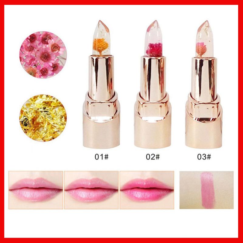 New Natural Flower Gold Foil Lipstick Temperature Changed Lip Balm