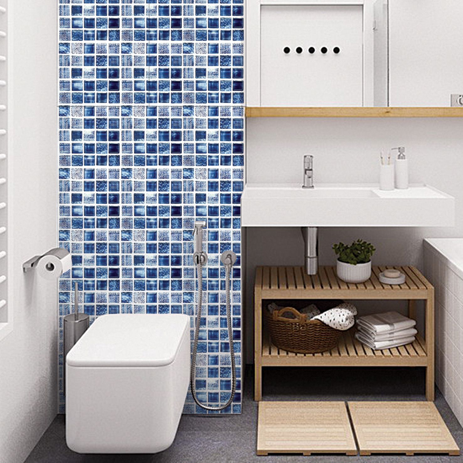 Blue 3d Tile Stickers Mosaic Wall Sticker Room Decoration Diy Living Kitchen Bathroom Poster Self Adhesive Decal