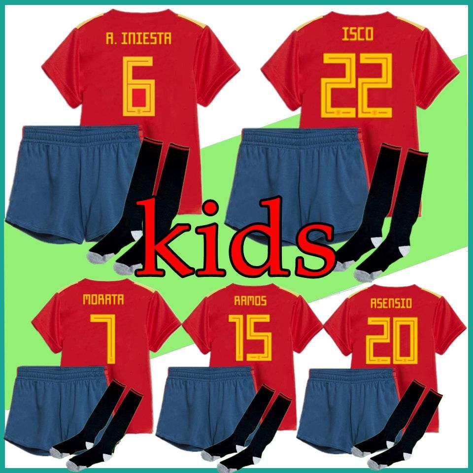 2020 Wholesale Kit Spain Kids Jersey 2018 World Cup Spain Soccer
