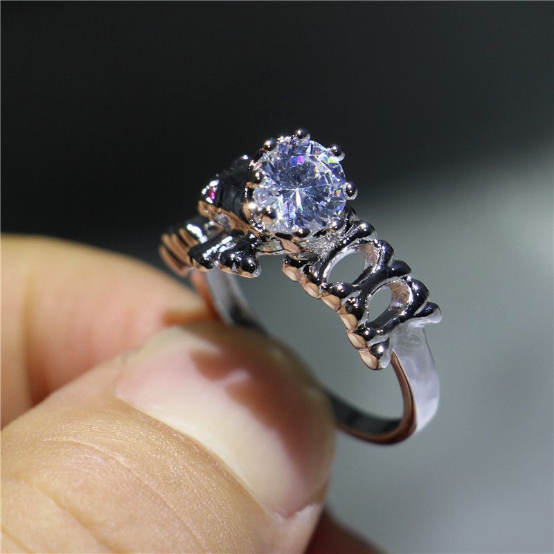 Anillo De Circonio Femenino Esqueleto Negro Anillo De Punk Anillo De Circonio Femenino Esqueleto Negro Anillo De Punk