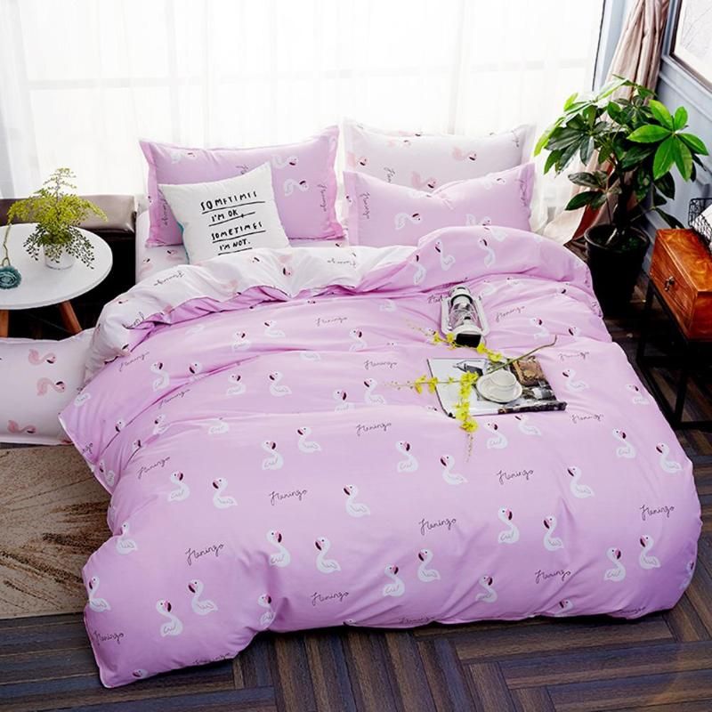3 Pink Bird Print Sheet Pillowcase And Duvet Cover Sets Cotton