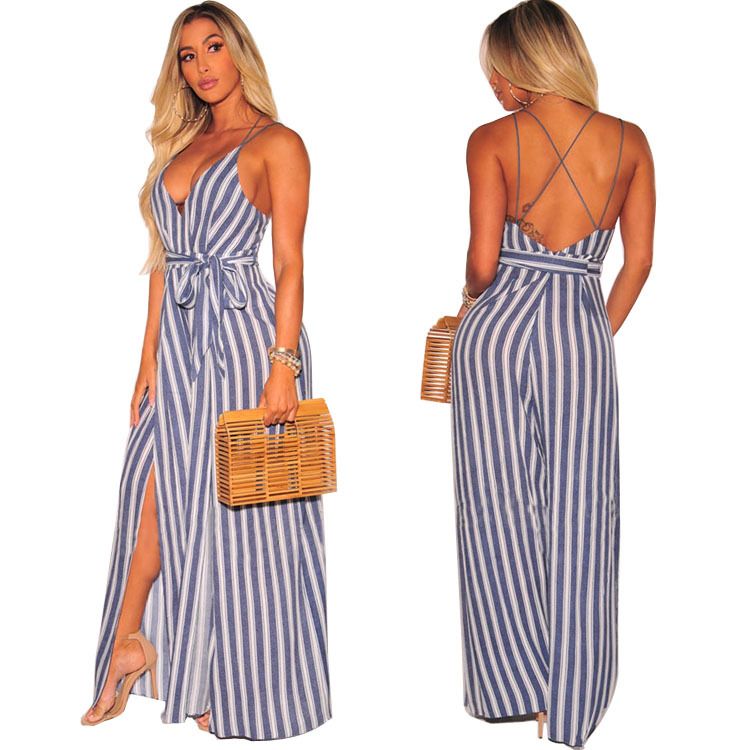 backless striped jumpsuit