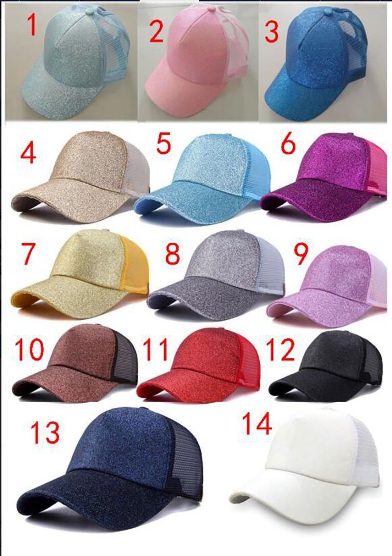 2021 Women Hat Glitter Ponytail Baseball Hat Girl Softball Hats Back
