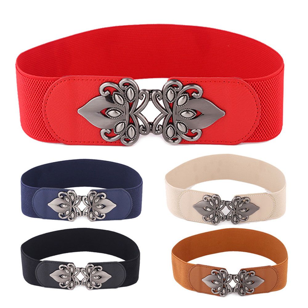 Belts For Women Retro Totem Wide Waistband Elastic Stretch Dress Waist Belt Buckle Band Ladies 