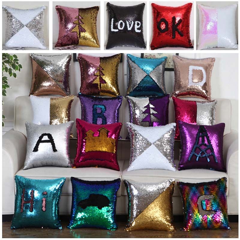 25 Designs Sequin Pillow Case Cover Mermaid Pillow Cover Bling Magic Reversible Glitter Sofa