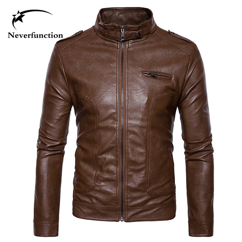 Whole Brand Mens New Patchwork Slim Pu Leather Jackets Casual Fashion Vintage Solid Color Zipper Motorcycle Faux