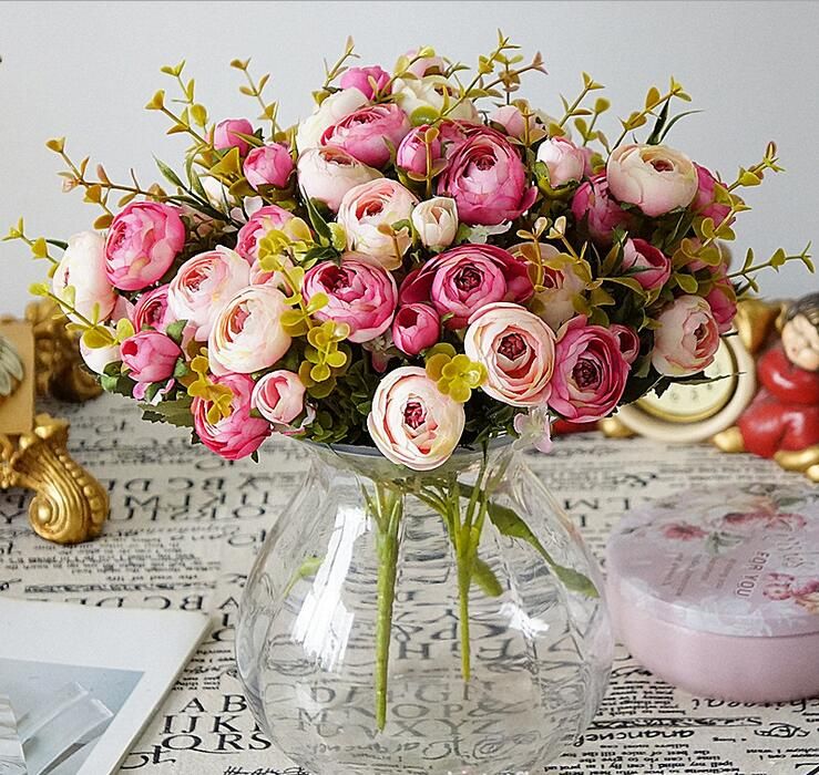 Acheter Fleurs Artificielles Haut De Gamme Pas Cher 5 Branches Rose Bourgeons Fleurs De Soie De Fleur Faux Pour La Décoration Intérieure Fleurs