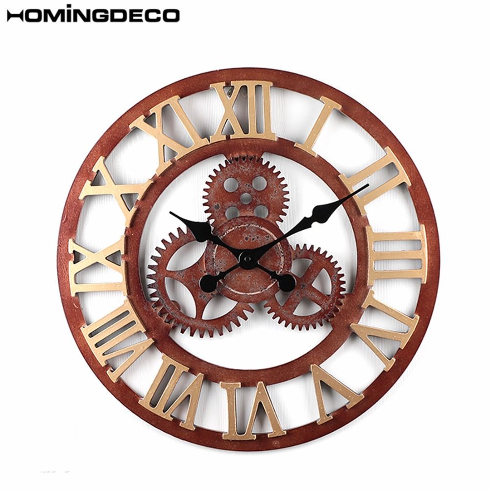 50cm Large Vintage Style Gear Mute Wall Clock Quarz Silent Clocks For Home Decor Rust Color Roman Numerals 2 Diffe Styles