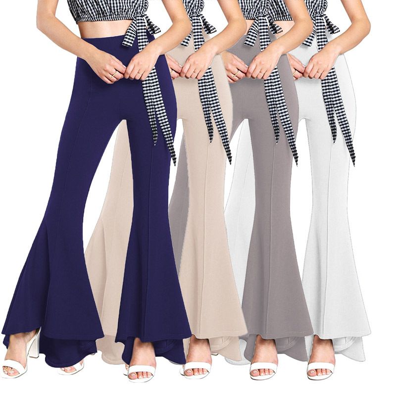 Compre Otoño 2018 Pantalones De Moda Mujeres De Cintura Alta Pantalones De Campana Pantalones Acampanados Pantalones De Pierna Ancha Big Plus Size 3XL Negro Mujer Blanca A 19,59 € Del My01 | DHgate.Com