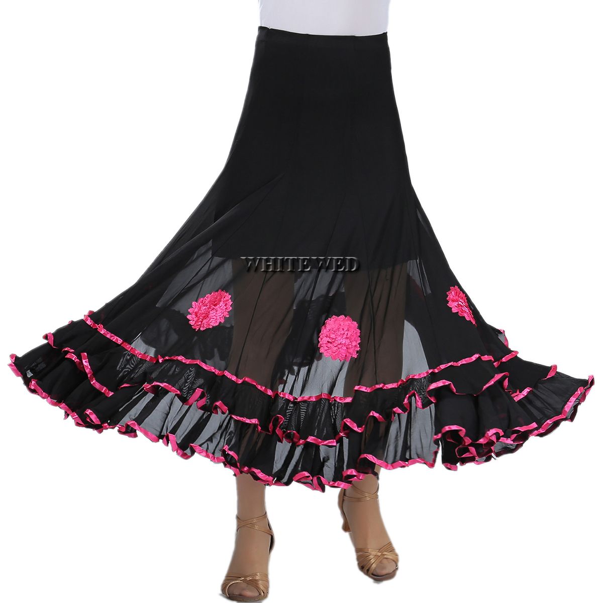 2020 Ruffle Floral Dance Long Ballroom Swing Practice Performance