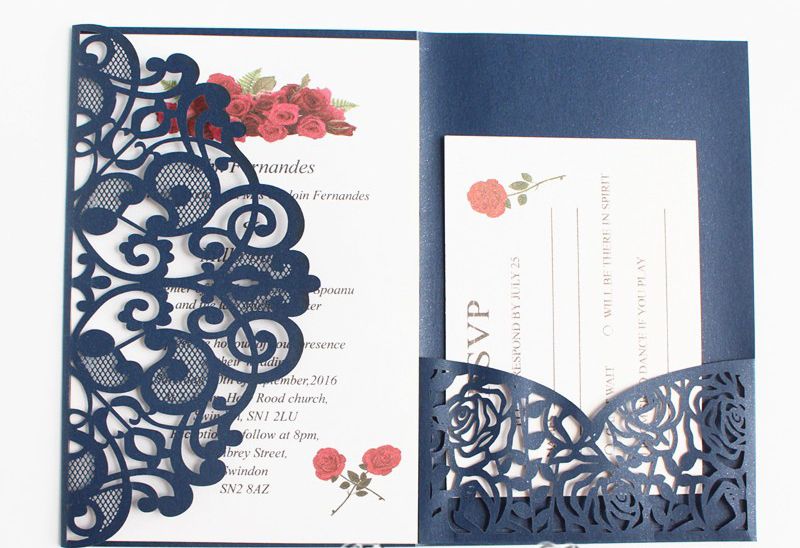 2019 navy blue laser cut pocket wedding invitation suites pocket wedding invites