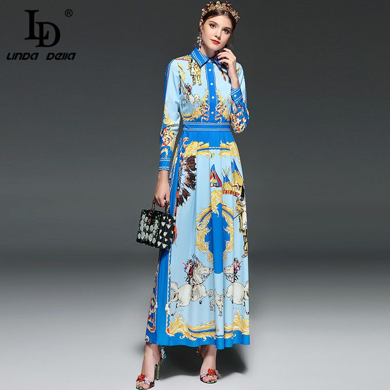 long sleeve retro maxi dress