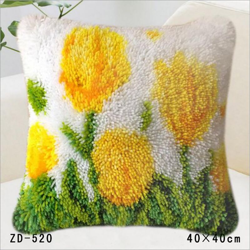 1pcs Mat Diy Set Carpet Latch Hook Rug Kits Pillowcase Home Pillow Crochet Hooks Yarn Yellow Flowers Cushion