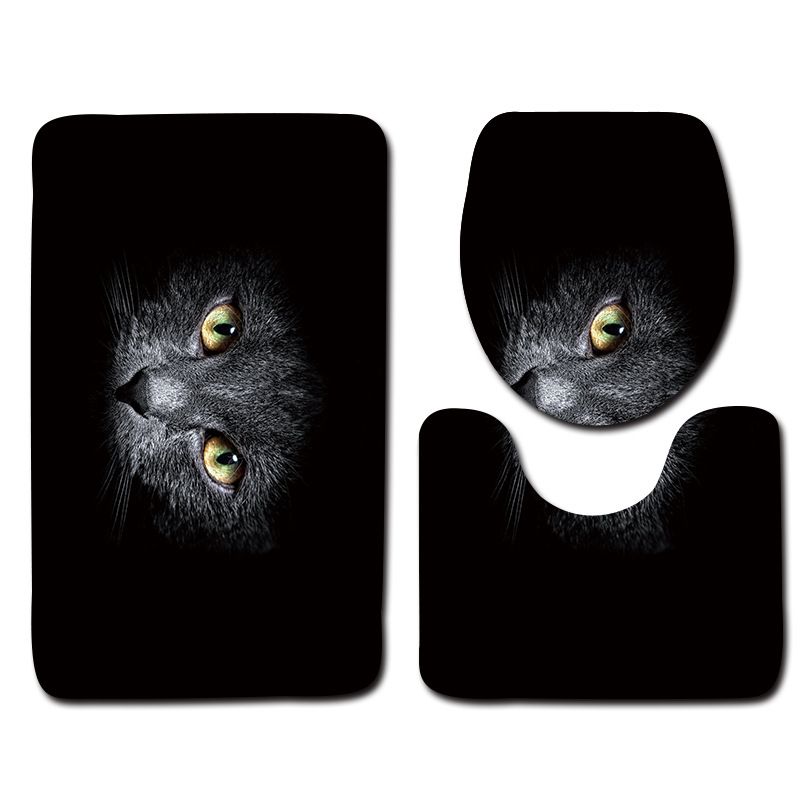 Black Bathroom Mat Set 3pcs Cat Pattern Anti Slip Bath Soft Foam Black Bathroom Mat Set 3pcs Cat Pattern Anti Slip Bath Soft Foam Rug Modern Toilet Sets
