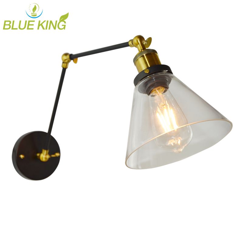 Retro Two Swing Arm Wall Lamp Sconces Glass Shade Baking Finish Rh Restoration Light Fixture Mount Lamps