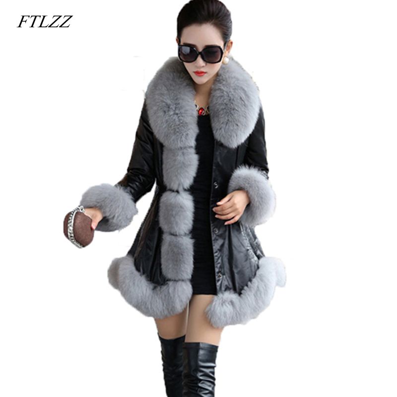 2019 Ftlzz New Women Winter Fur Jacket Plus Size 6xl Pu Leather Faux 2019 Ftlzz New Women Winter Fur Jacket Plus Size 6xl Pu Leather Faux Coat Casual Long Synthetic Fox Collar Lady Overcoat From Luzhenbao521