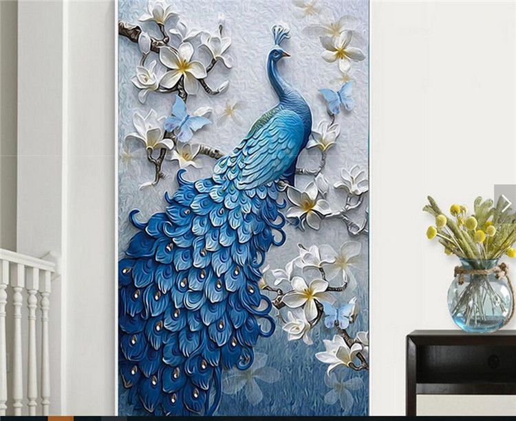 3d تنقش الطاووس الطيور زهرة المدخل صور خلفيات الجداريات نوم مدخل صورة جدار جدارية ورق الحائط 3d اللوحة الطاووس 2021 من tongxunbei66 68 71ر س موبايل dhgate