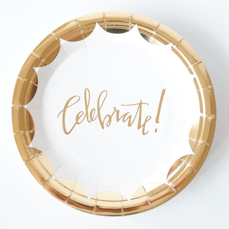 Gold Celebrate Letter Paper Plates Wedding Birthday Party Supplies