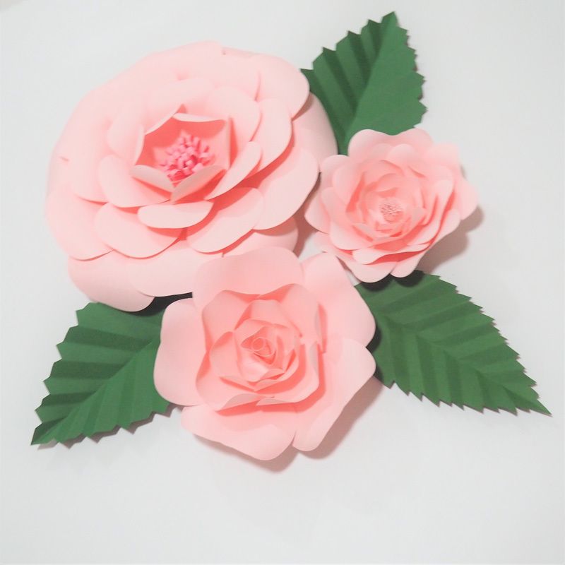 diy 3pcs giant paper flowers red rose 3 leaves flores artificiales fleur artificielle wedding event backdrop party nursery japanese paper flower