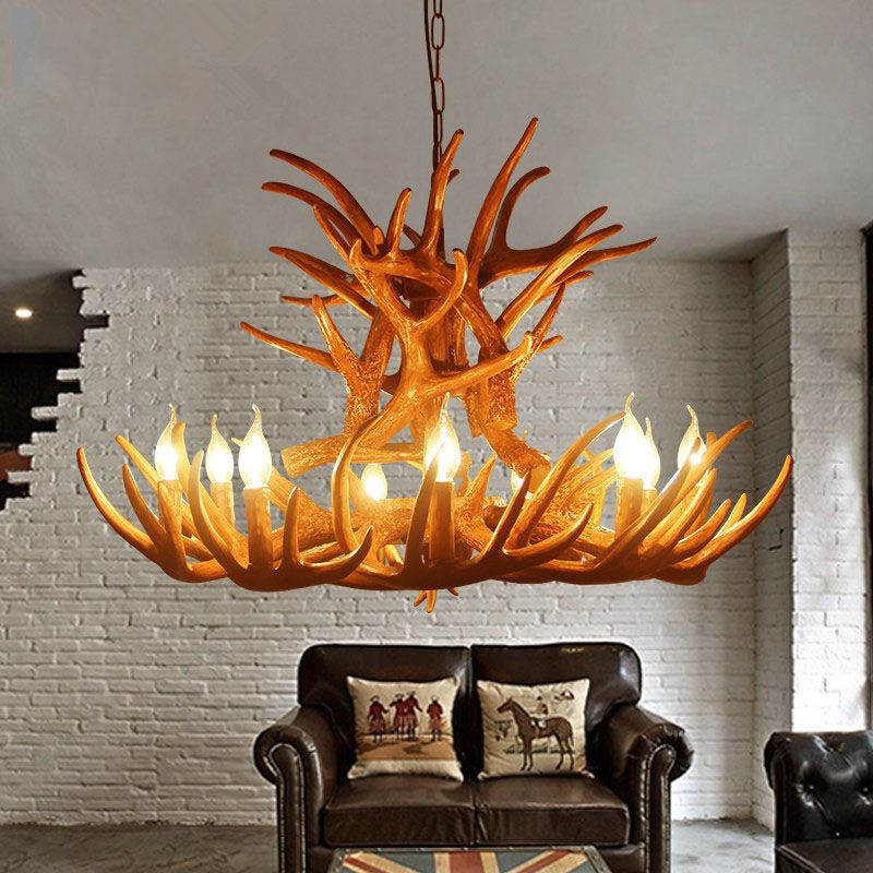 Europe Retro Pendant Lamp Candle Antler Chandelier American Resin Europe Retro Pendant Lamp Candle Antler Chandelier American Resin Deer Horn Lights Home Decoration E14 110 240v Shades Floor
