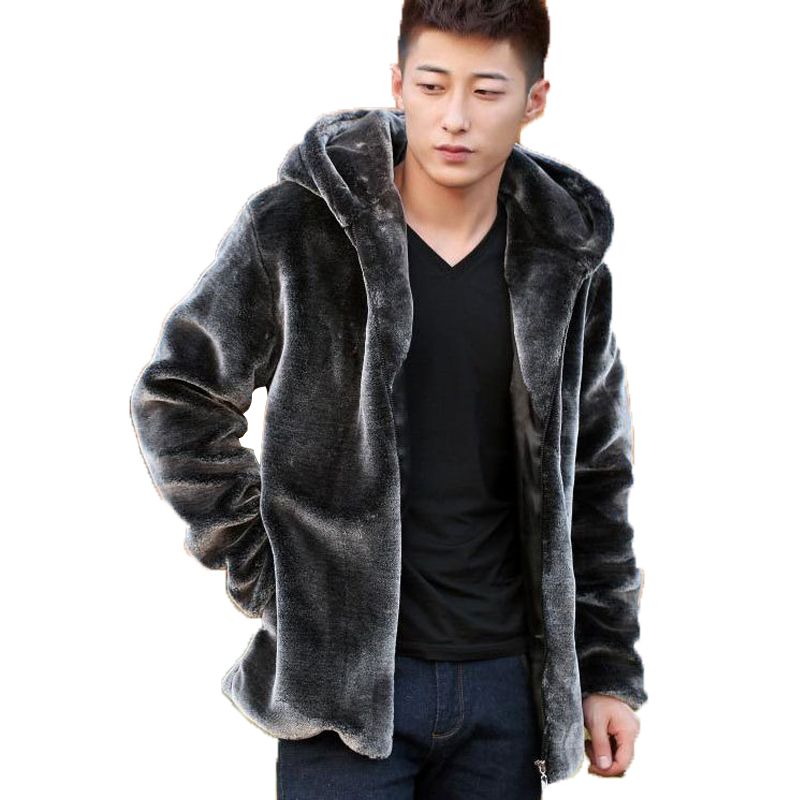 2019 Wholesale Suede Leather Jacket For Men Hooded Winter Spring Mens Faux Mink Coat Youth ...