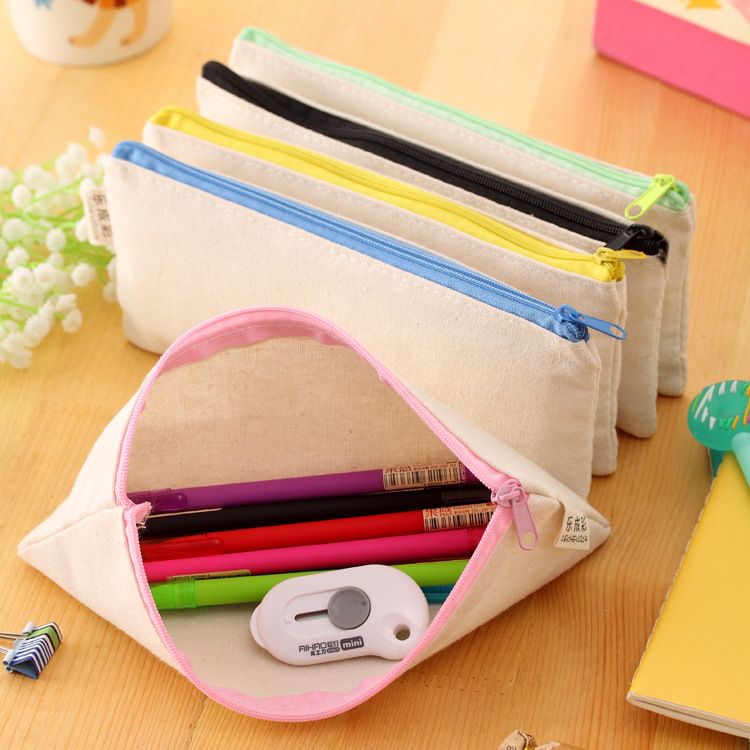 20.5*8.5cm DIY White Canvas Blank Plain Pencil Bags With Zipper Stationery Cases Organizer Bag ...