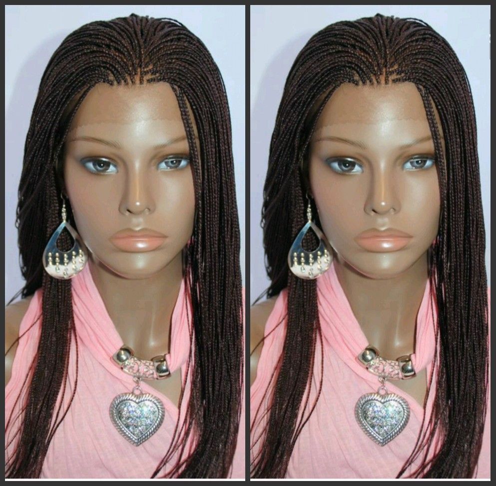 africa women style micro braided lace front wig dark brown