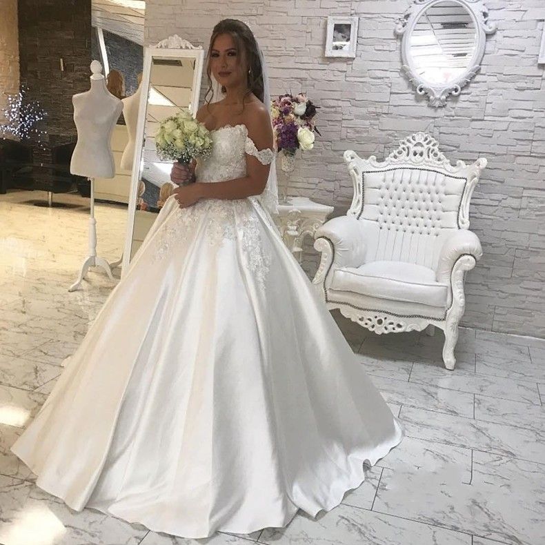 Discount Plain  Simple  White A Line  Wedding  Dresses  2019 