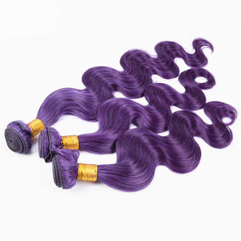 Purple Body Wave Colored Human Hair Extensions Pure Color Purple