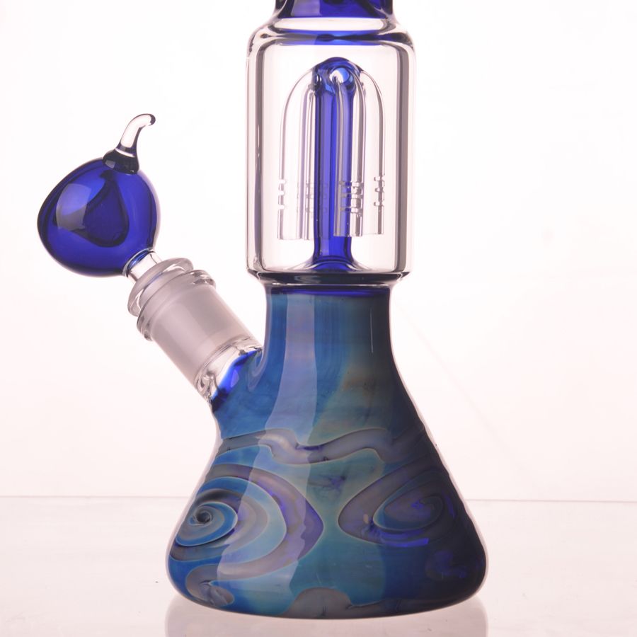 2019 Blue Beaker Bongs Silver Fuming Color Changing Lines Glass Bong 4