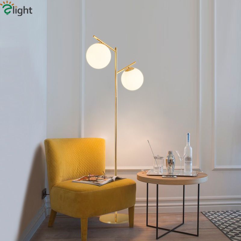 Re Electroplate Gold E27 Led Floor Lamp 2 Light Globe For Bedroom Indoor Lighting Lamparas Foyer